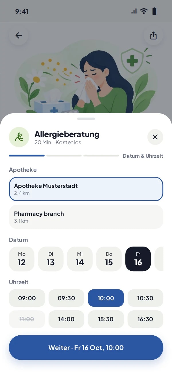 Wunschtermin in der App wählen