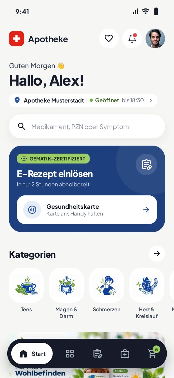 Startseite der App