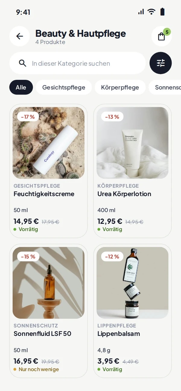 Produktliste in der App