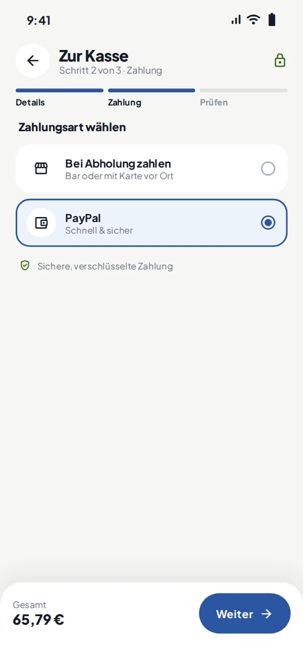 Bezahlen in der App