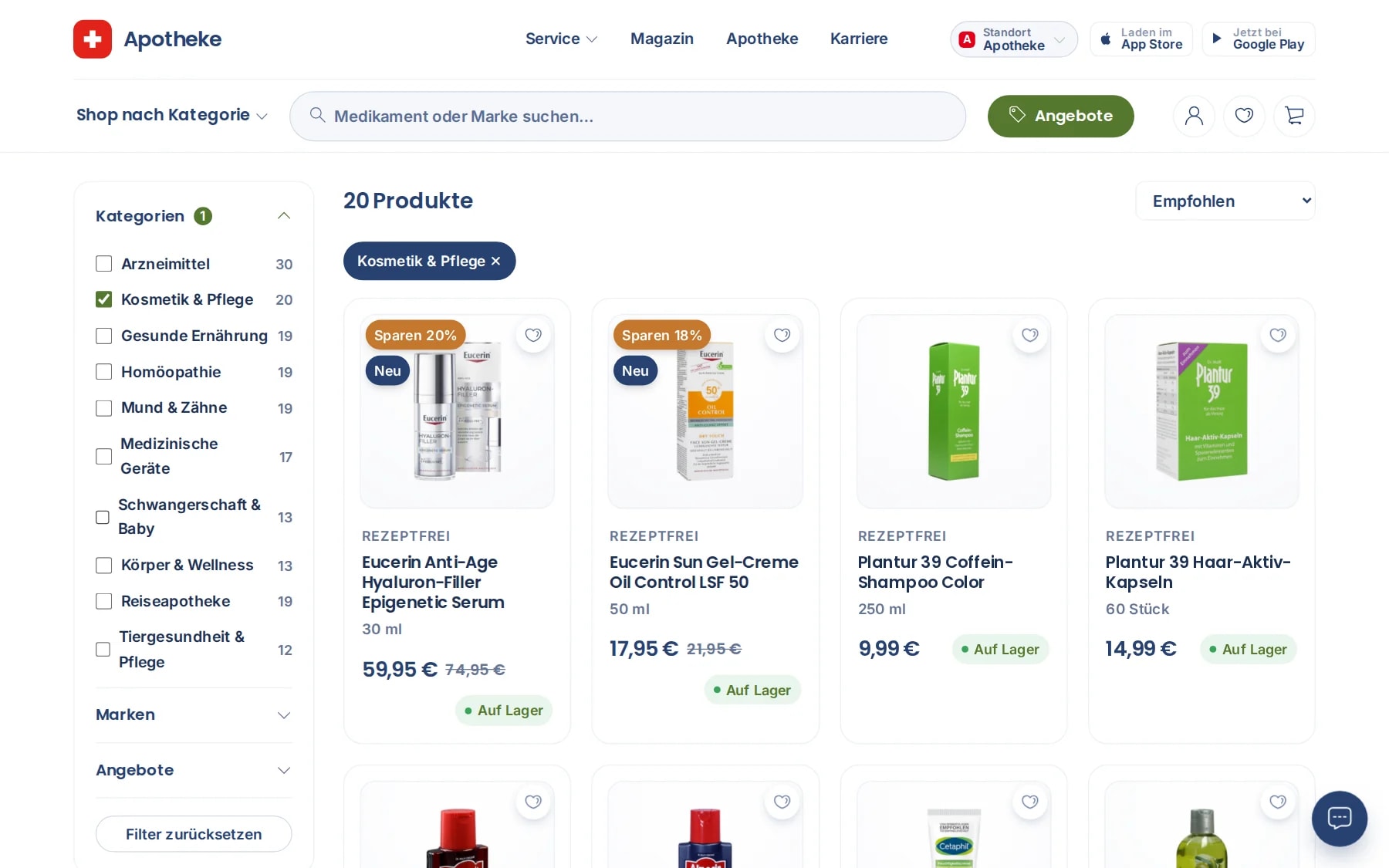 Webshop mit Kategorien und Angeboten