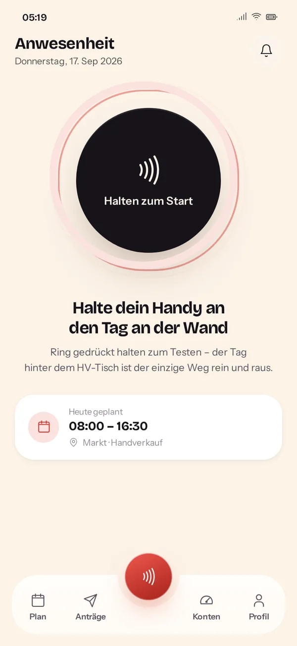 Einstempeln per NFC