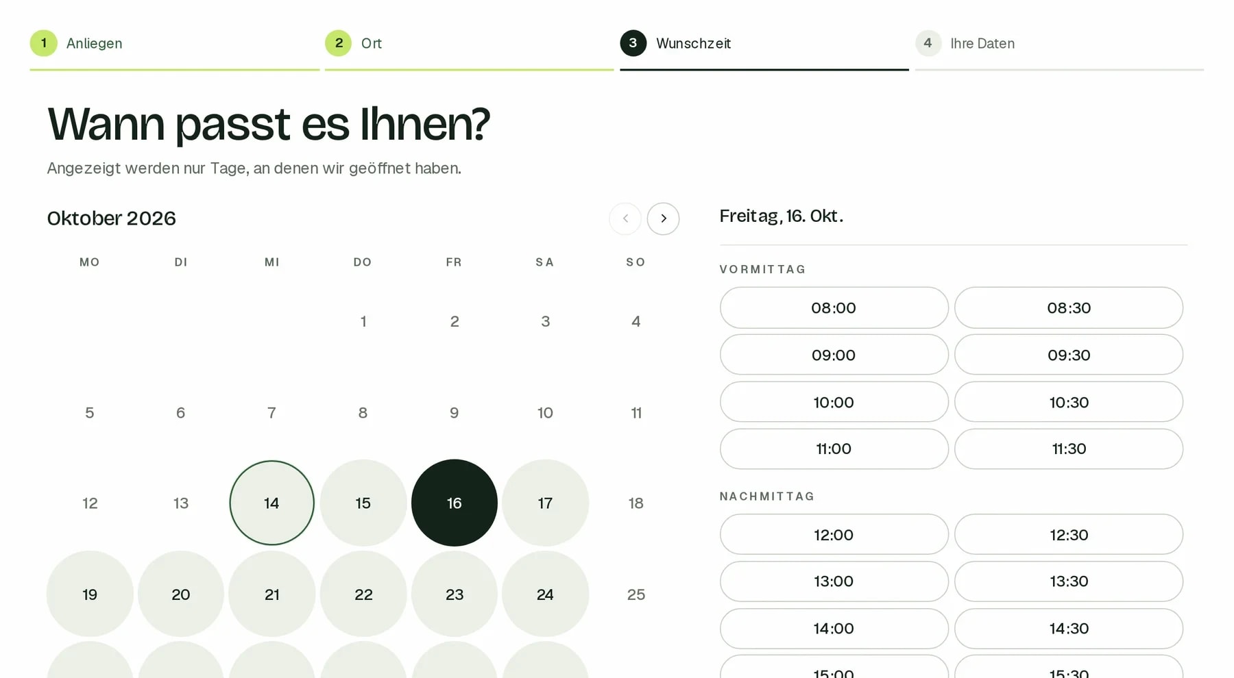 Terminbuchung auf der Website, Schritt Wunschzeit